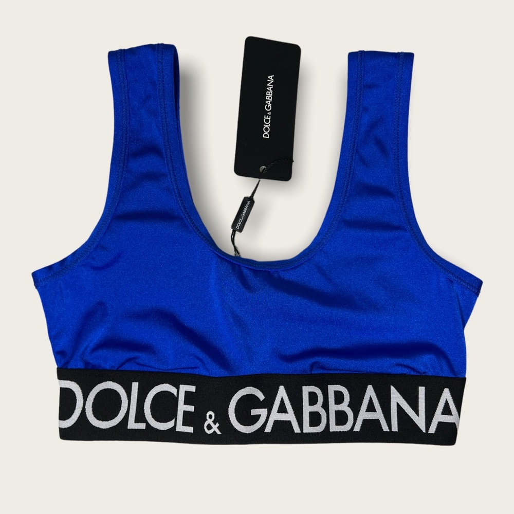 DOLCE & GABBANA Women's Blue Spandex top with branded elastic Small NEW